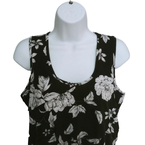 Classic Editions Multi  Layered Black White Floral Top M - Picture 2 of 7